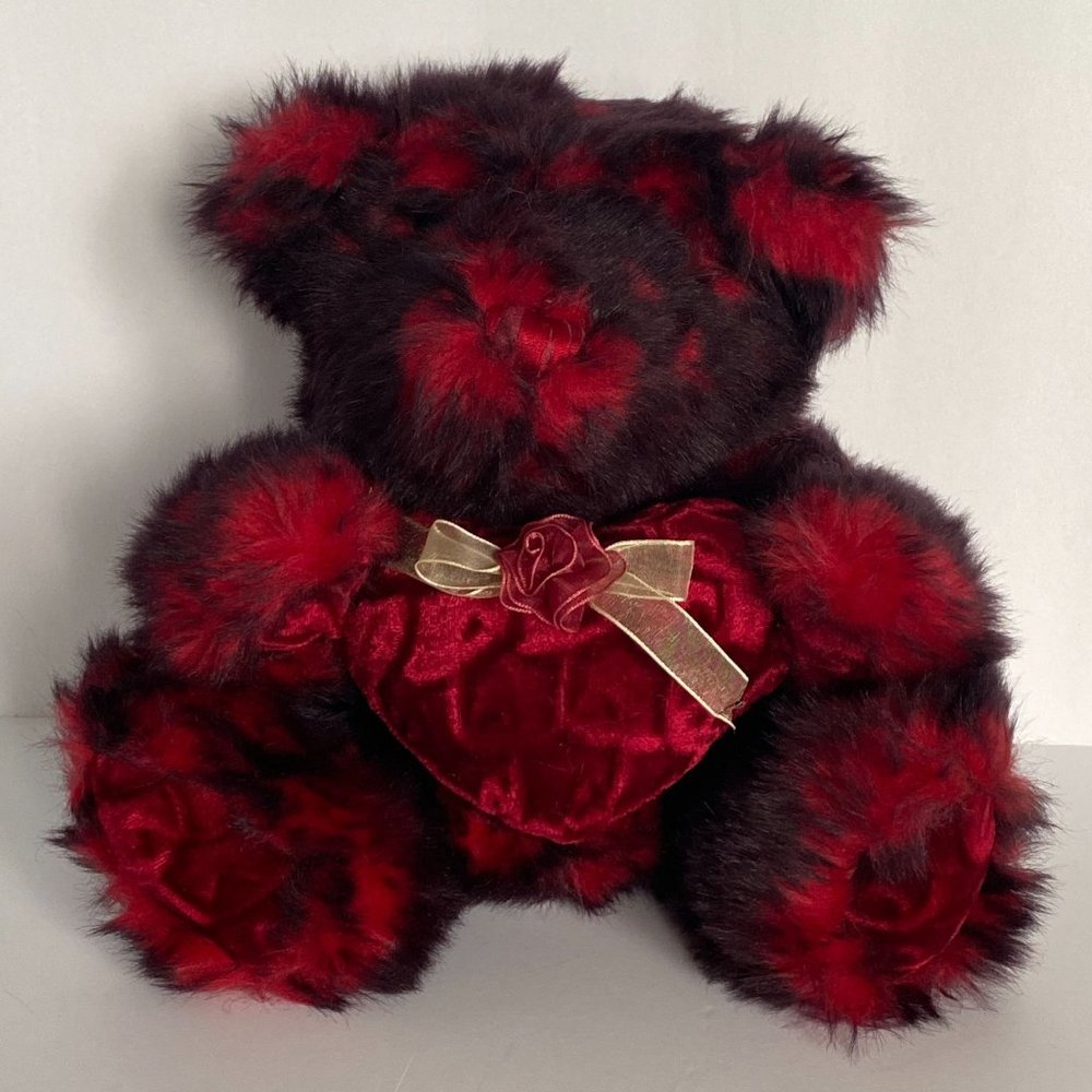 DanDee Red Black Bear Plush Velour Heart Rose Fuzzy Collectors Choice 8.5in Tall